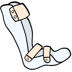 a white AFO brace facing to the right.